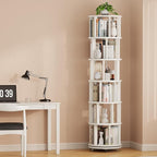 Muwuele Solid Wood Rotating Bookshelf on Wheels, 6 Tier, Round Revolving - Image 9