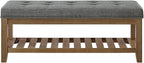 24KF Large Rectangular Upholstered Tufted Linen Fabric Ottoman Bench, Padded - Image 4