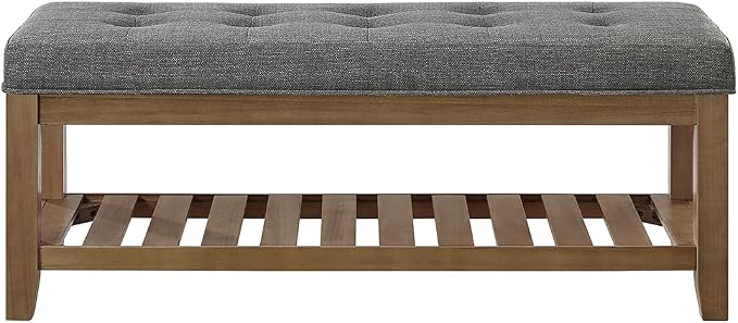 24KF Large Rectangular Upholstered Tufted Linen Fabric Ottoman Bench, Padded - Image 4