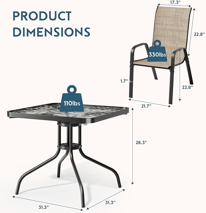Arlopu 5 Piece Outdoor Patio Dining Set, Porch Furniture - Image 2