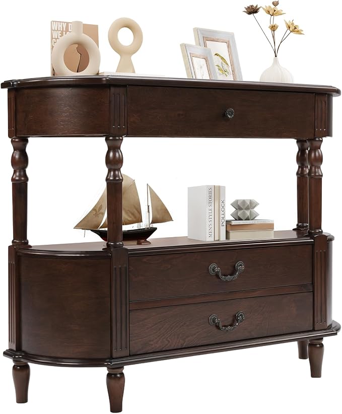 Solid Wood Retro Curved Console Table - Image 3