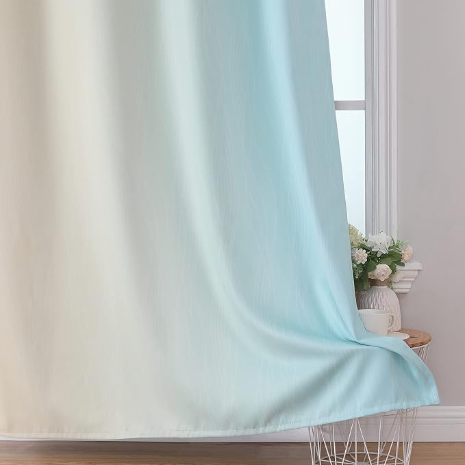 Aqua and Beige Ombre Blackout Curtains - Image 6