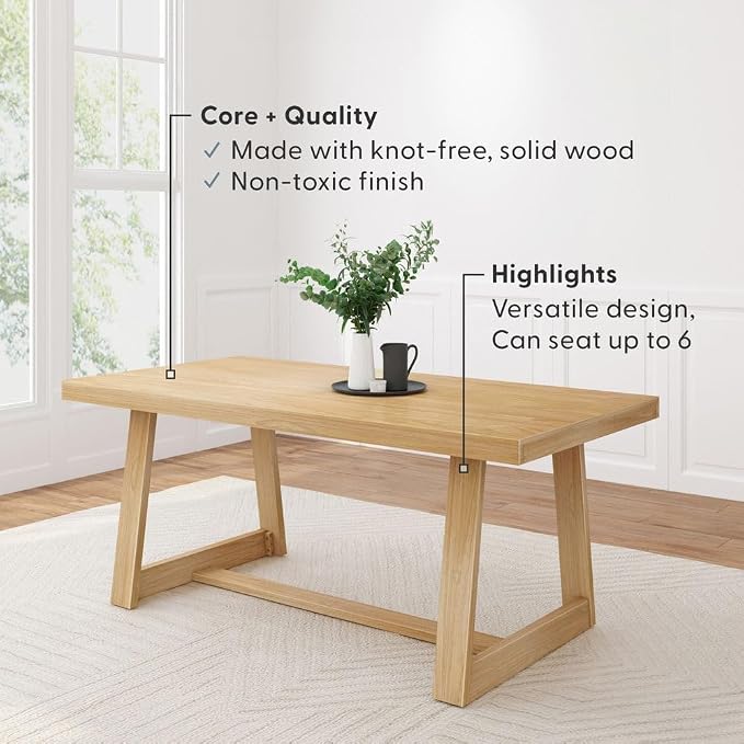 Plank+Beam 72 Inch Farmhouse Dining Table, Solid Wood Rustic Kitchen Table - Image 4