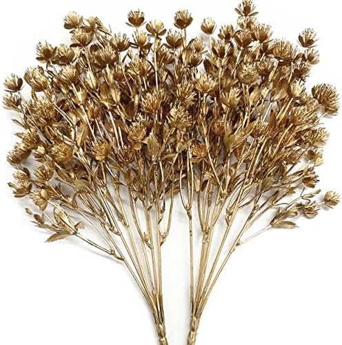 Gold Baby Breath Artificial Christmas Flowers, Plastic Gypsophila Plant Fake Plants for Wedding Bridal Bouquet Party Indoor DIY Home Hall Table Centerpieces Arrangements Decoration - Golden 2 Pcs by CATTREE