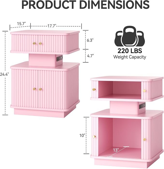 Nightstand with Charging Station, Modern Night Stand with Smart Led Light and 2 - Image 2