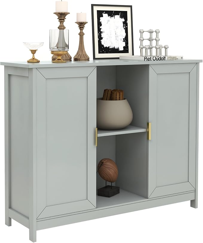TaoHFE Grey Kitchen Pantry, Modern Wooden Small Credenza Sideboard Coffee - Image 8