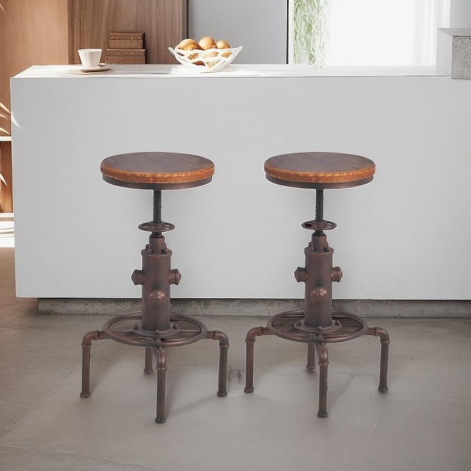 Topower Antique Vintage Industrial Barstool Solid Wood Water Pipe Fire Hydrant - Image 2