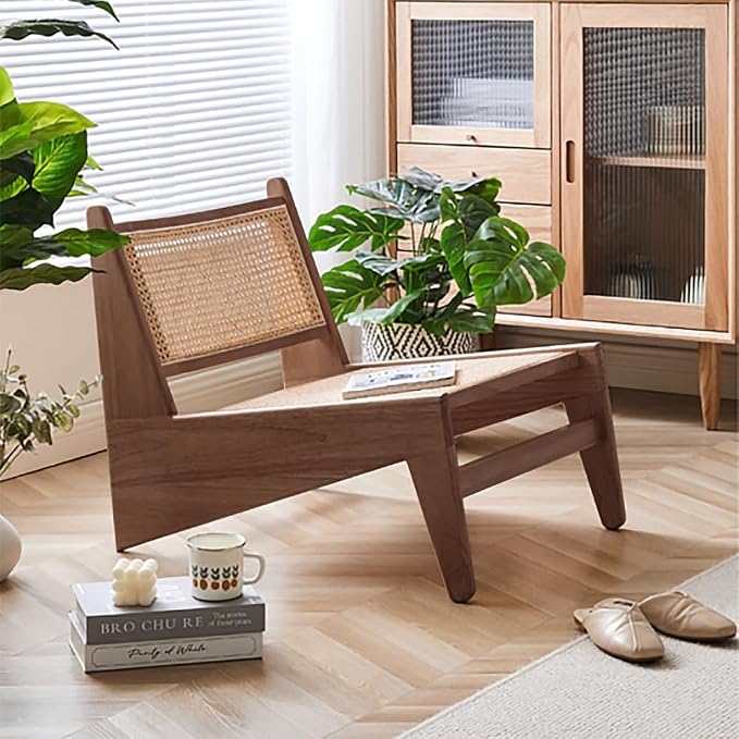homary Mid Century Modern Chairs Set of 2, Japandi Walnut Rattan and Wood - Image 9