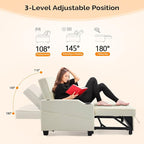 VINGLI Beige Futon Sofa Bed Convertible Loveseat Sleeper Couch, Faux Leather - Image 5