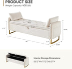 65" End of Bed Storage Bench, Velvet Storage Bench - Image 2