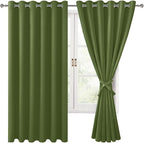 Room Darkening Curtains for Bedroom Olive Green 70x63 Inch 2 Panels | Thermal - Image 8