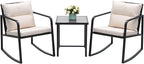 Devoko 3 Piece Rocking Bistro Set Wicker Patio Outdoor Furniture Porch Chairs by DEVOKO