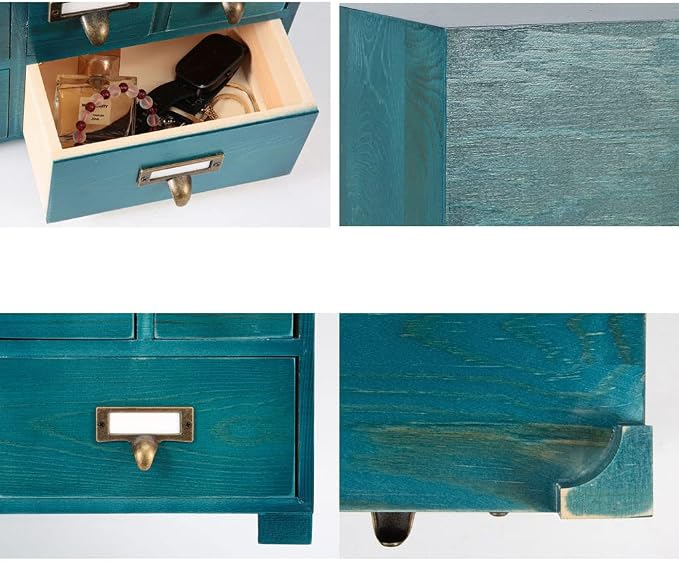 Apothecary Cabinet with 10 Drawers & Labels Rustic Library Card Catalog Cabinet - Image 6