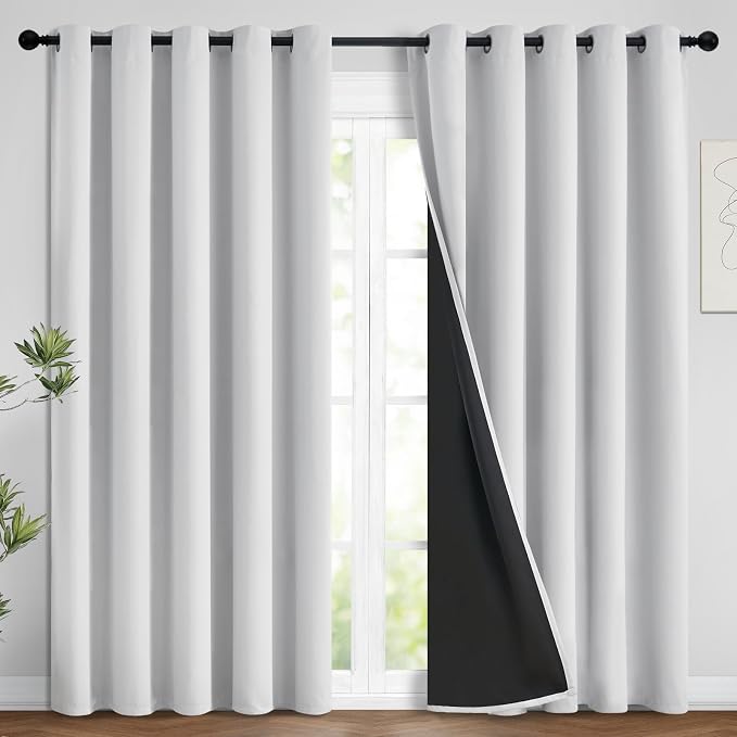 Yakamok Greyish White 100% Blackout Curtains 84 Inches Long, 2 Thick Layers | by Yakamok