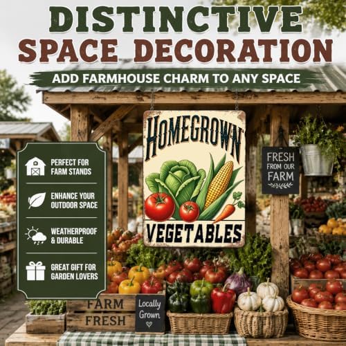 Vegetable Tomatoes Metal Tin Sign 12x8 Inch Farmhouse Kitchen Wall Decor with Tomato Corn Fresh Harvest Design Rustic Farm Garden Sign for Home Restaurant Yard Outdoor Country Decor - Image 3