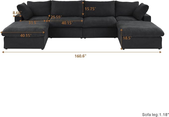 JACH 160.6" U-Shaped Sectional Couch, Modern Modular Convertible Sofa - Image 2