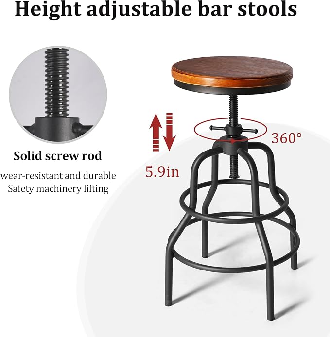 Industrial Vintage Counter Stool, Kitchen Counter Height Adjustable Swivel Chair - Image 4