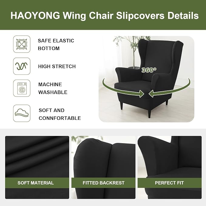 HAOYONG Wing Chair Slipcovers Waterproof Spandex Wingback Chair Covers 2 Pieces - Image 4
