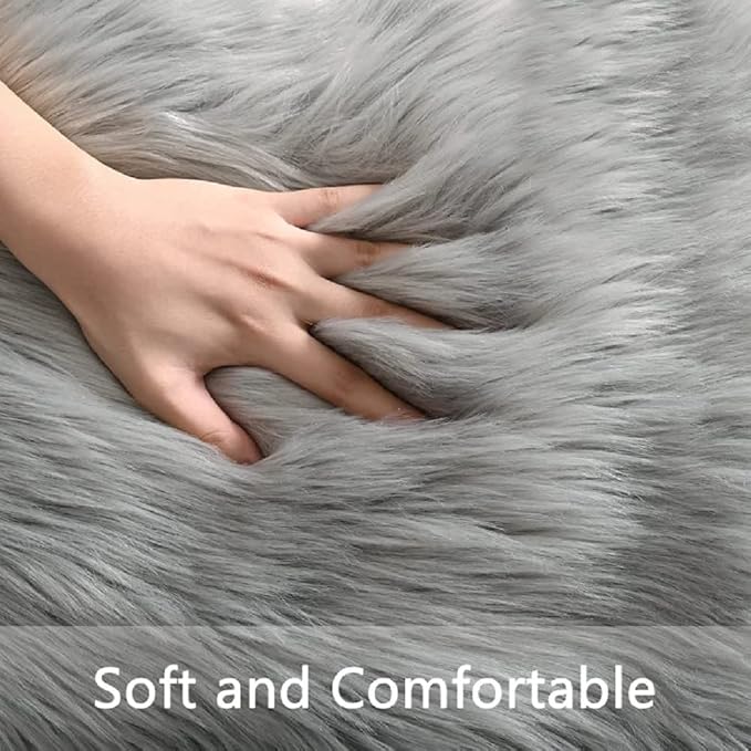 ORINOVA Silver Grey Shag Faux Sheepskin Fuzzy Fur Rugs - Image 8