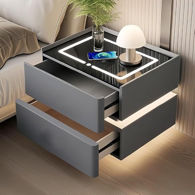 Smart Nightstand with Wireless Charging and Touch Sensing, Night Table Bedside by QHRAY