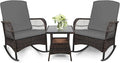 LEVELEVE 3 pcs Rocking Bistro Set Conversation Chairs PE Wicker Outdoor Rocking by Enjoyyourlife