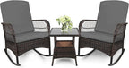LEVELEVE 3 pcs Rocking Bistro Set Conversation Chairs PE Wicker Outdoor Rocking by Enjoyyourlife