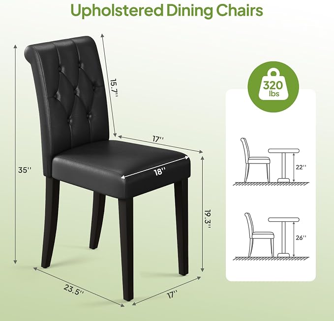 Welzona Upholstered Dining Chairs Set of 2, Button Tufted Parsons Dining Chair - Image 2