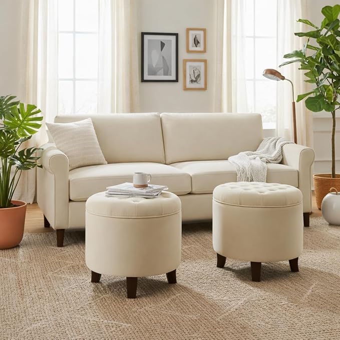 Homepop Home Decor | Upholstered Round Velvet Tufted Foot Rest Ottoman | Ottoman - Image 4