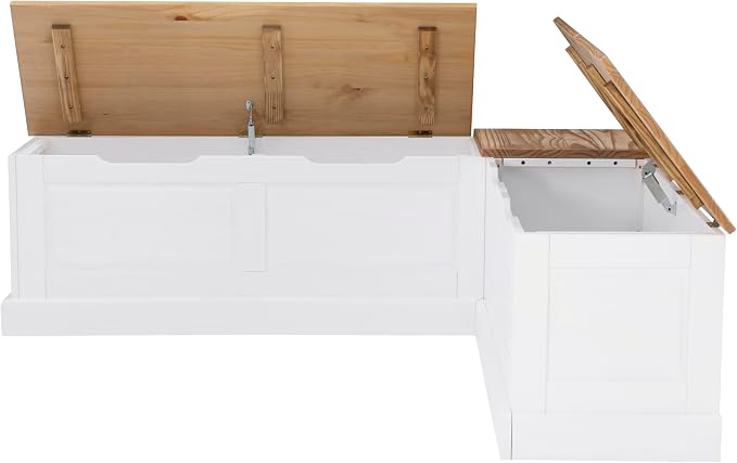 Linon Harris Natural and White Two Tone Backless Corner Breakfast Nook - Image 13