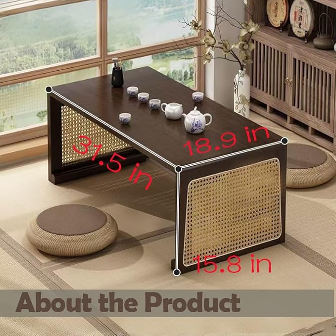 Japanese Floor Table: Large Portable Folding Coffee Table Solid Wood Japanese - Image 2