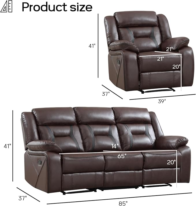 EBELLO Faux Leather Recliner Sofa Furniture Set - Image 2