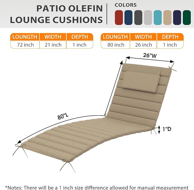 Sundale Outdoor Olefin Quilted Lounge Cushion Set of 4, Patio Foldable Chaise - Image 3