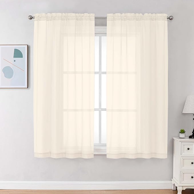 Chyhomenyc Cream Sheer Curtains 68 Inch Length, Light Filtering Solid Color by Chyhomenyc