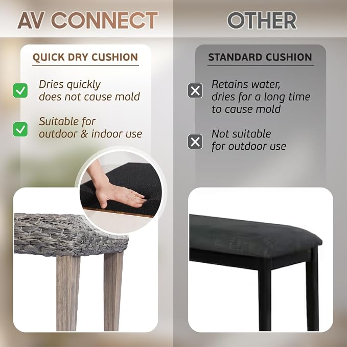 Outdoor Rattan Backless Bench, All-Weather Wicker & Solid Acacia Wood, - Image 9