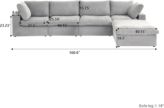 Cloud Couch Modular Sectional Sofa, 160.6" L Shaped Convertible Sectional Sofas - Image 2