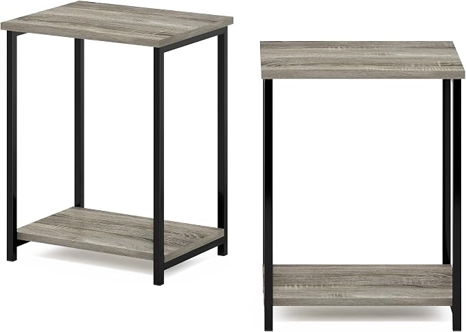 Furinno Simplistic Metal Frame End Table, French Oak - Image 6