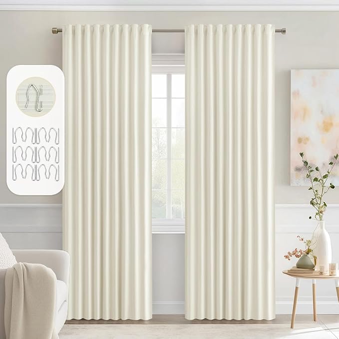 MIULEE Cream Back Tab Blackout Curtains 52x72 Inches Long 2 Panels Set | Rod by MIULEE