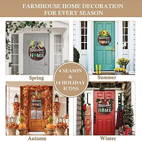 Interchangeable Welcome Sign for Front Door with 4 Seasonal Wreaths and 14 Changeable Icons, Farmhouse Front Door Signs, Door Decoration Porch Decor, Seasonal Wooden Home Sign home décor (6wood) - Image 2