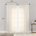 Cream Sheer Curtains 84 Inches Long 2 Panels Set - Image 2