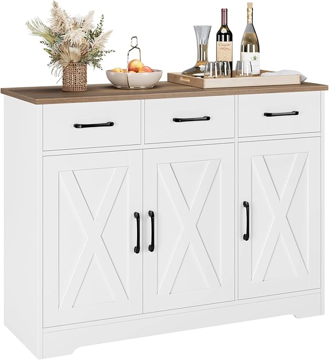 HOSTACK Modern Farmhouse Sideboard Buffet Cabinet, Barn Doors Buffet Storage by HOSTACK