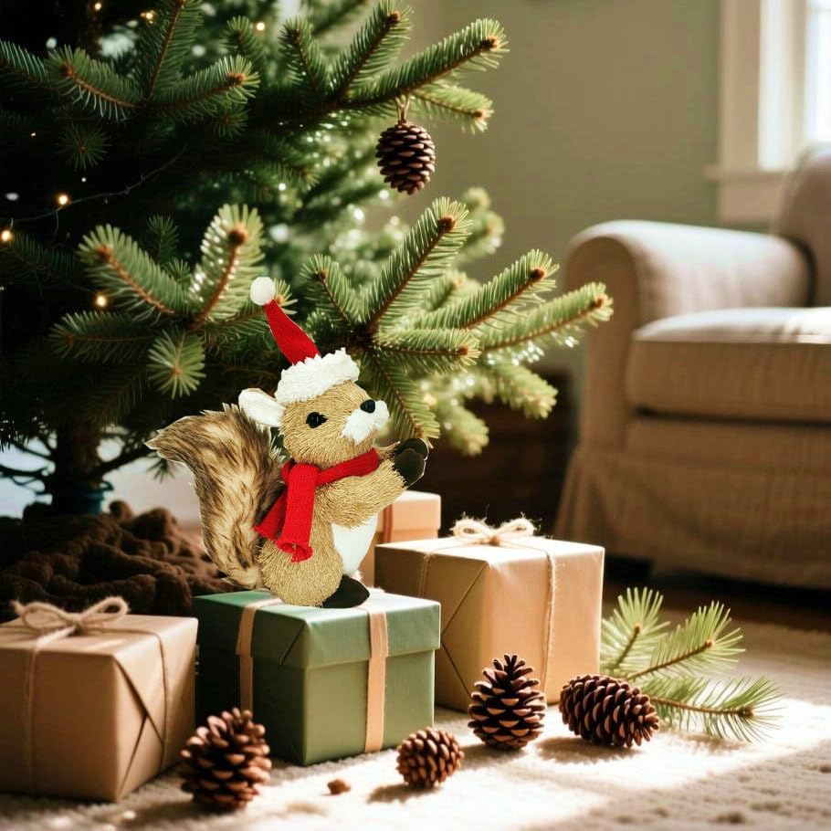 naturevibe 9.4 Inch Sisal Squirrel Figurine as Rustic Christmas Decorations - Image 3