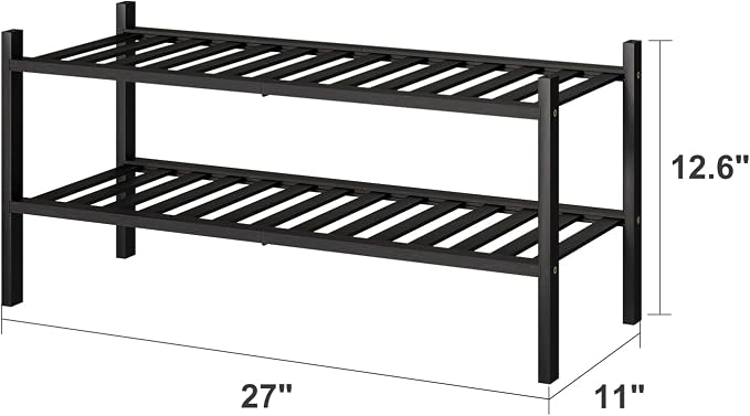 viewcare 2-Tier Black Bamboo Shoe Rack - Image 3