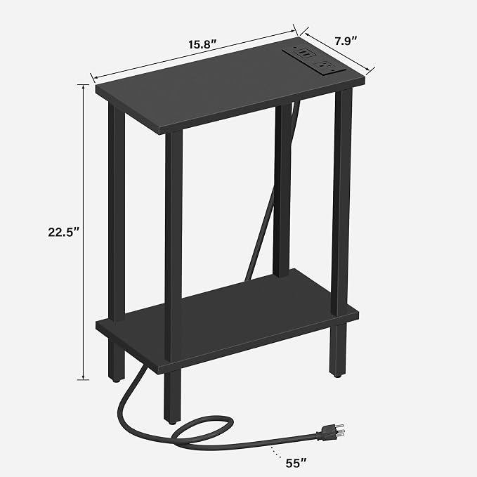 TUTOTAK Small End Table with Charging Station, Narrow Side Table with USB Ports - Image 3