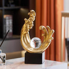 Modern Abstract Decorative Wave Statue, Gold Abstract Art Home Decor,Crystal Ball Art Wave Resin Sculpture, Office Desk Stand, Dining Table Center Decorative Aesthetics(A,Gold) - Image 5