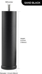 Metal Cylinder Legs for Furniture Set of 4 Pack Black 6 Inch Bed Support Legs - Image 2