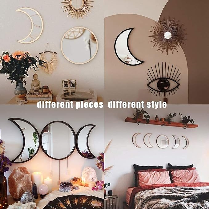 MAXROCK Moon Phase Mirror Set, 5 Piece Scandinavian Natural Decor Wall - Image 5