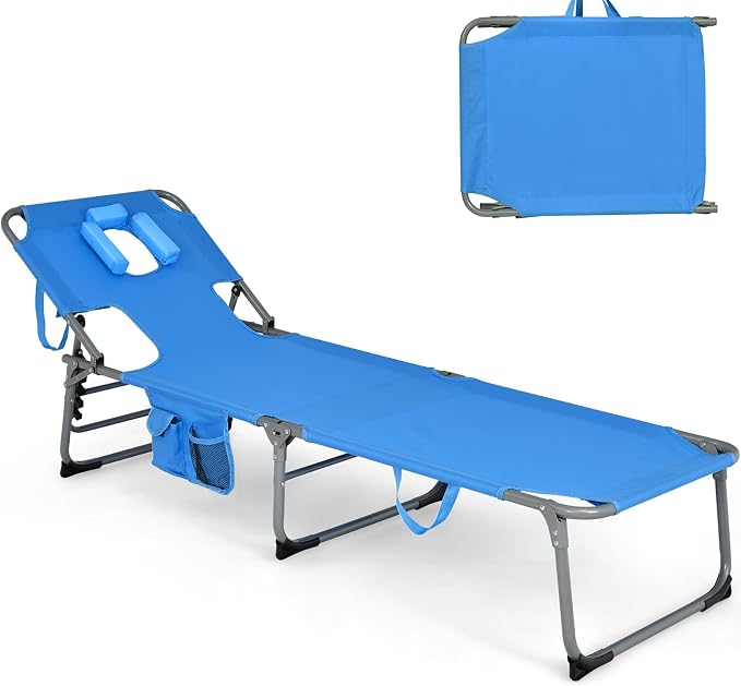 Goplus Tanning Chair, Folding Adjustable Patio Lounge Chair by Goplus