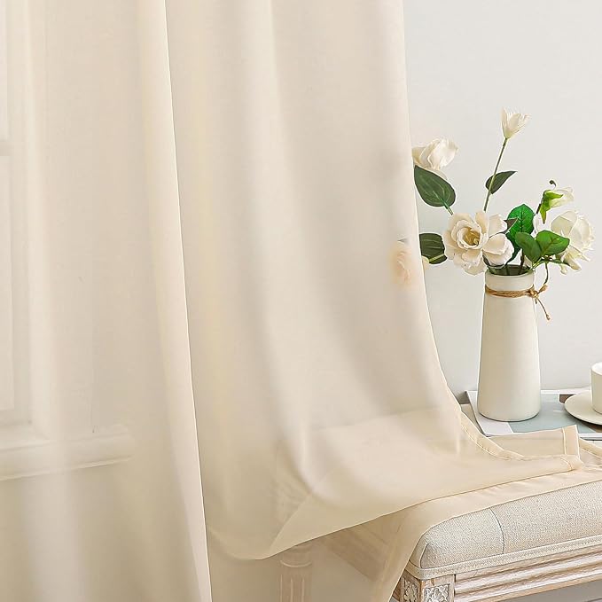 MIULEE 2 Panels Sheer Curtains for Living Room 54 X 54 Inches Cream | Sheer - Image 4