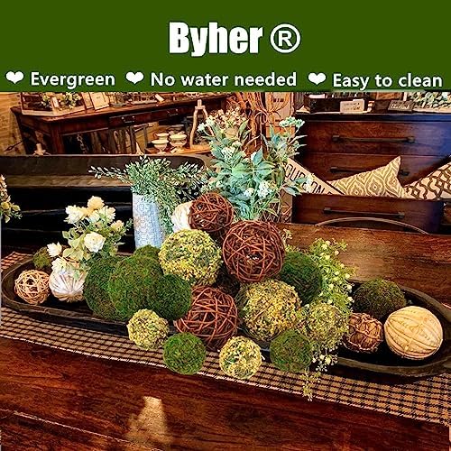 Decorative Balls for Centerpiece Bowls, 18pcs Fake Moss Balls + Wicker Rattan Balls Set Vase Bowl Filler for Home Garden Wedding Party Decor (Fresh Green + Rustic Brown) - Image 5