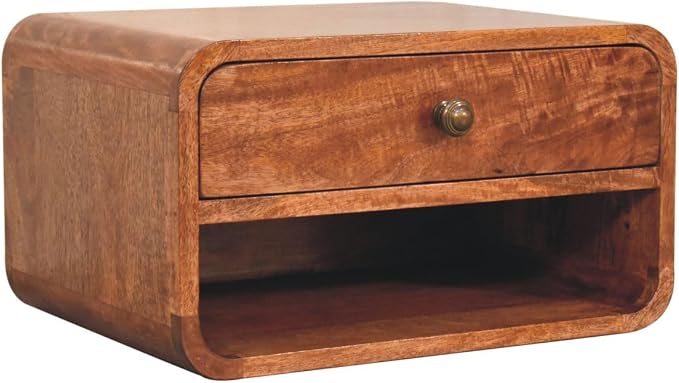 Furniture Solid Wood Curved Honey Caramel Wall Mounted Bedside - Image 7